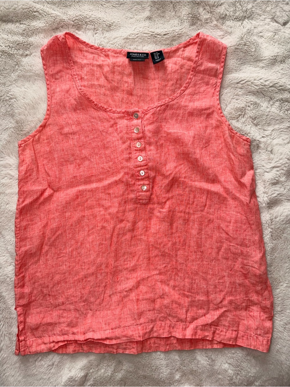 Jones & Co. Women’s Coral Sleeveless Linen Tank Top size Medium